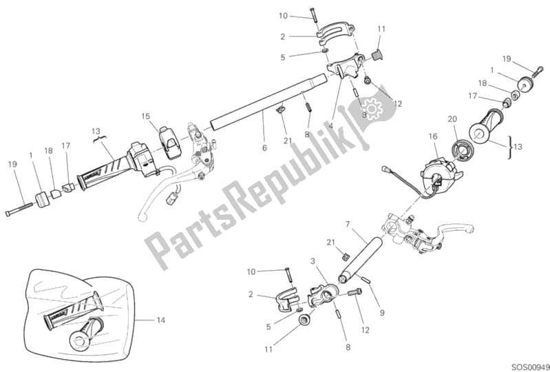Alle onderdelen voor de 22a - Half Stuur van de Ducati Superbike Panigale V4 Specale Thailand 1100 2019